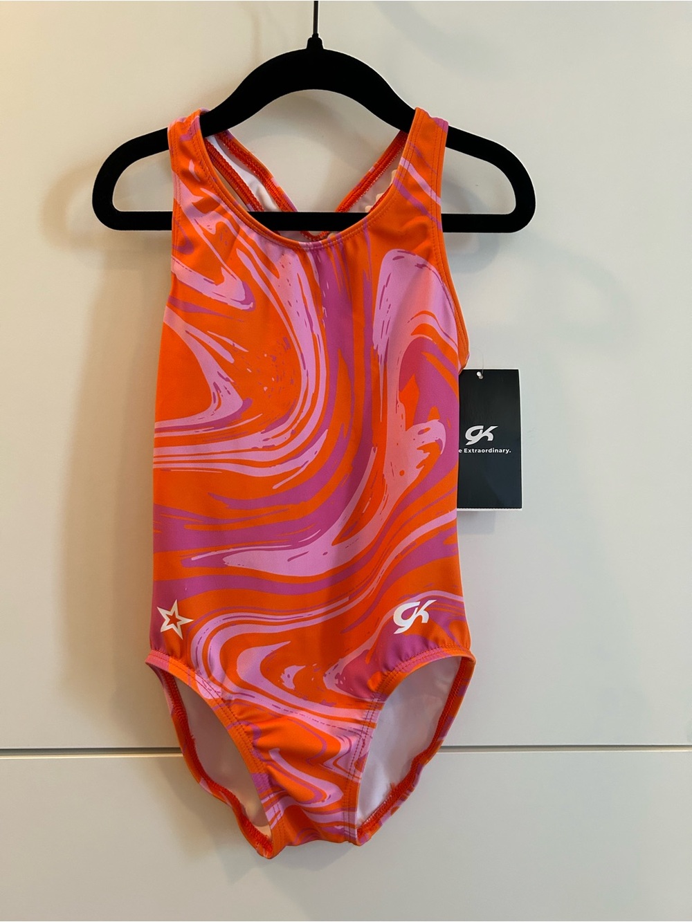 NWT GK Kids' Orange & Pink Swirl Gymnastics Leotard - Size Child’s Med - Picture 2 of 9